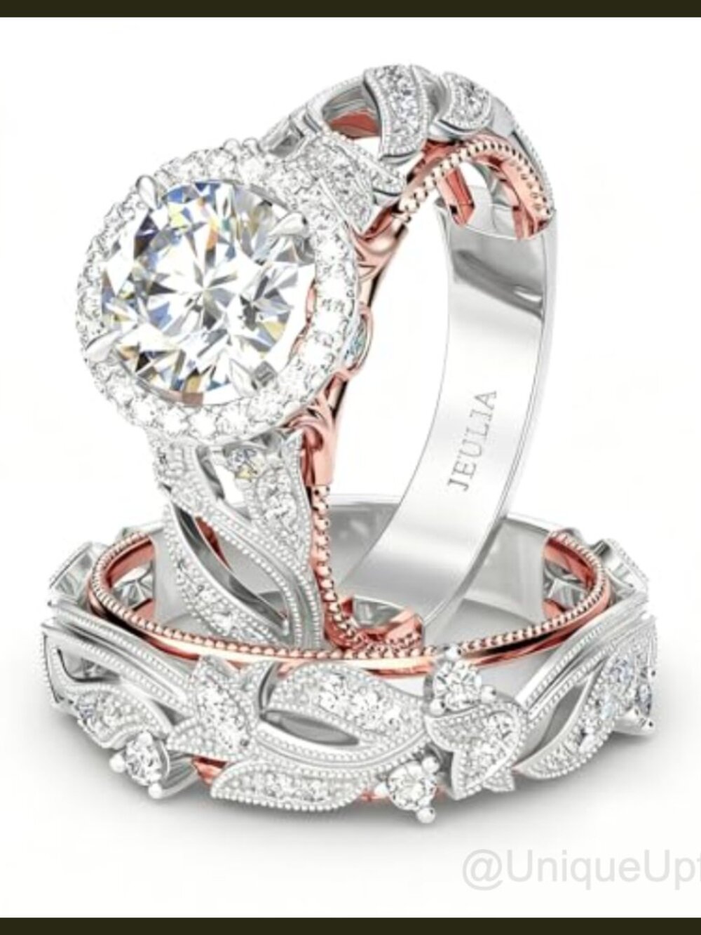925 Sterling Silver Rose Gold Plated 4 Carat Halo Wedding Ring Set Size 7